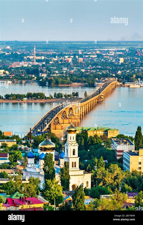 Saratov - Engels bridge across the Volga and the Cathedral in Saratov ...