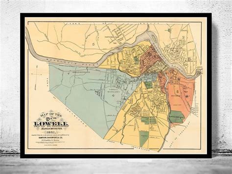 Old Map of Lowell Massachusetts 1881 Vintage Map Wall Map Print | Old ...