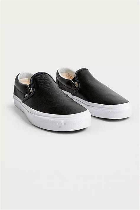 Vans Black Leather Slip-On Trainers | Urban Outfitters UK