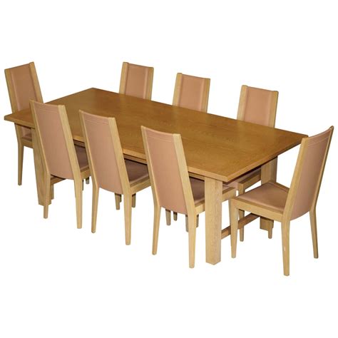 Habitat English Oak Dining Table and 8 Potocco Leather Dining Chairs ...