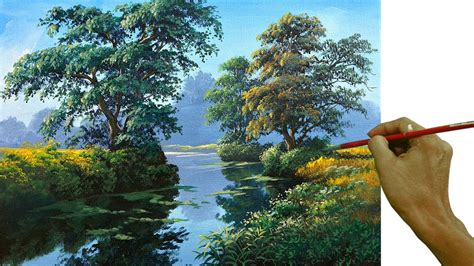 Acrylic Landscape Painting in Time-lapse / The River's Water ...