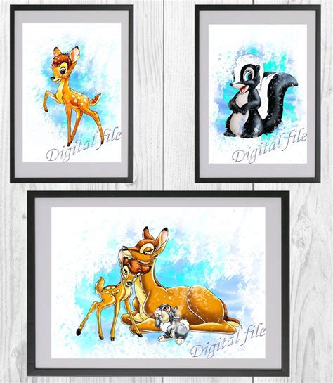 Digital files, Bambi Disney print, baby poster watercolor nursery room ...