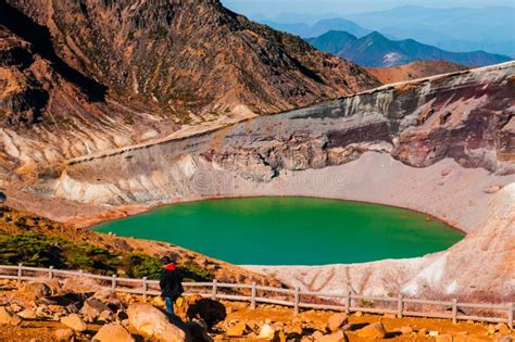 Tourist at the Volcano Crater of Mount Zao, Yamagata - Miyagi, J ...