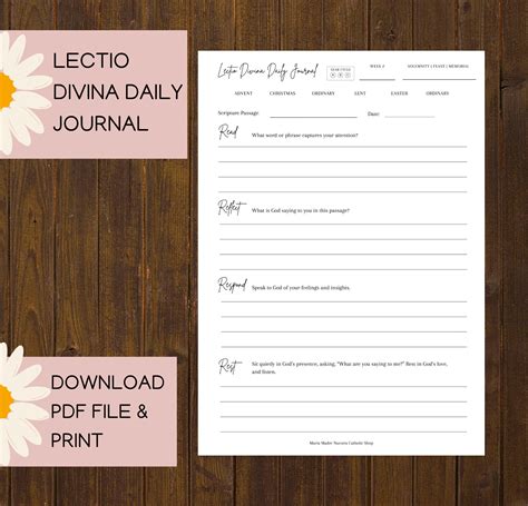 Lectio Divina Daily Journal Printable Download Catholic Prayer - Etsy