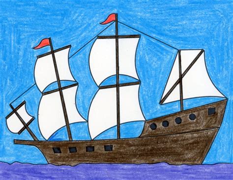 How To Draw A Ship For Kindergarten Easy Drawing Tutorial For Kids ...