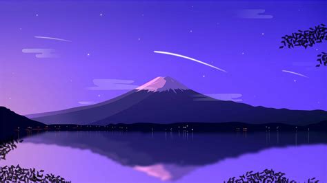 Download wallpaper 1920x1080 mount fuji, minimal, lake at night, art ...