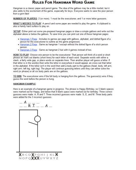 Printable Hangman Game Rules Templates | Learning Printable Printable ...