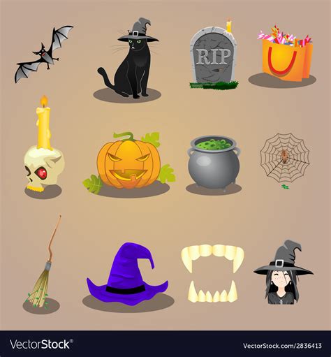 Halloween accessories and characters icons set Vector Image