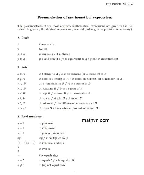 Cách đọc các kí hiệu toán học bằng tiếng Anh - Toán Học Việt Nam