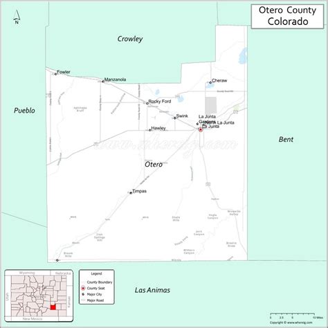 Map of Otero County, Colorado showing cities, highways & important ...