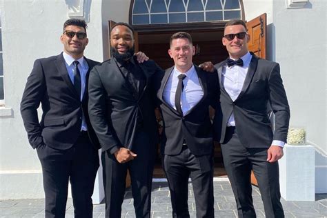 PICS: Springboks suit-up for Faf de Klerk and his Mine’s wedding