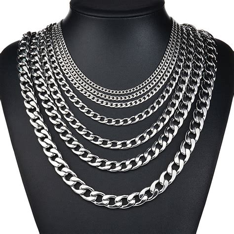 SAYFUT 27.5 Inch Stainless Steel Silver Tone Chain Cuban Curb Mens ...