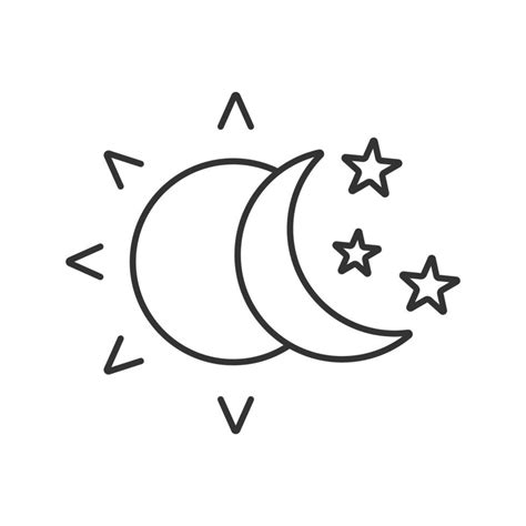 Sun and moon with stars linear icon. Thin line illustration. Day and ...