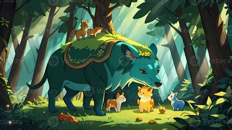 Mystical Creatures in Forest Children Book Illustration Comic Visual ...