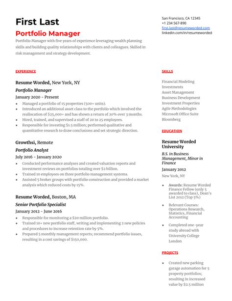 Portfolio Manager Resume Example for 2023 | Resume Worded