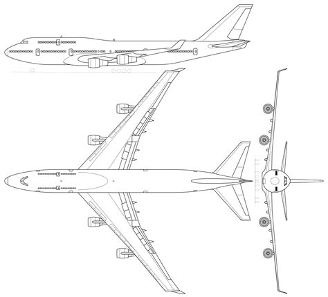 Boeing 747-400 Blueprint - Download free blueprint for 3D modeling