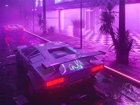 Lamborghini Car Neon 4K wallpaper download