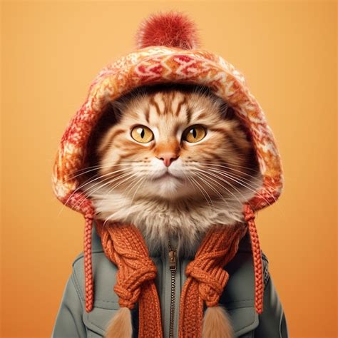 Premium AI Image | Cat dressed in winter clothes portrait on isolated ...