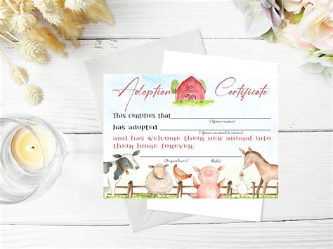 Adoption Certificate Farm Animals Adoption Adopt an Animal Red - Etsy ...