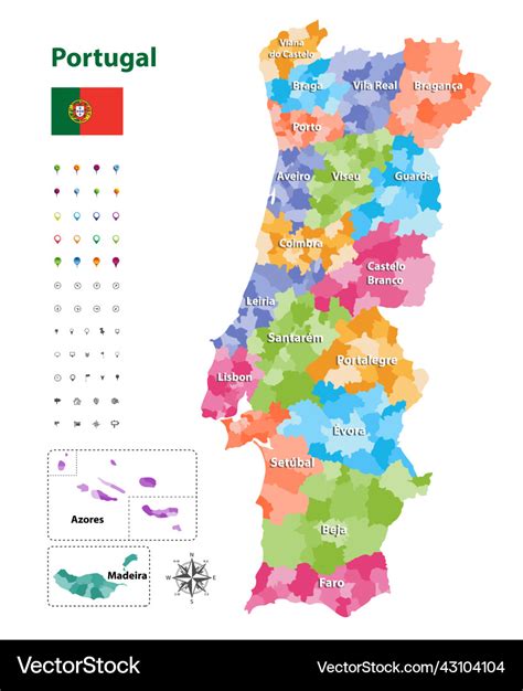 Map of portugal districts and autonomous regions Vector Image