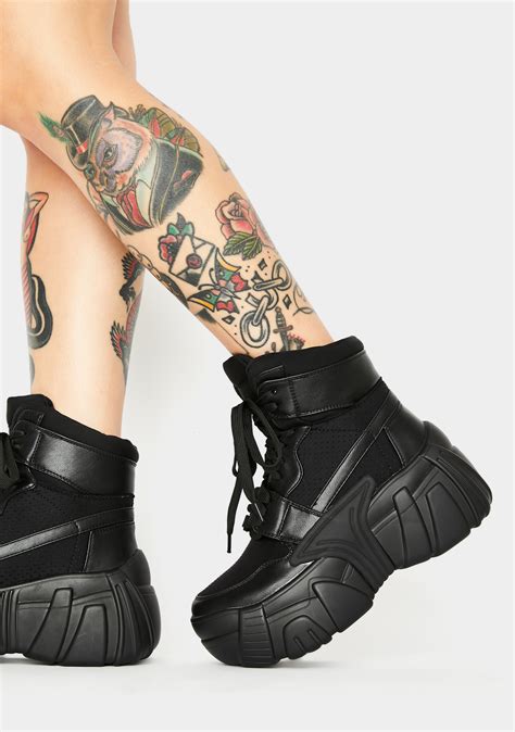 Current Mood Extra Chunky High Top Platform Sneakers Black | Dolls Kill