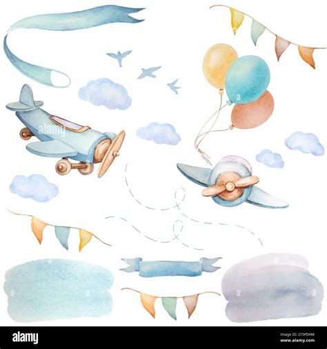 Airplanes Ribbon Sky Clipart, Baby Boy Announcement Clipart, Baby Boy ...