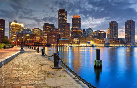 Boston Skyline at Night Stock Photo | Adobe Stock