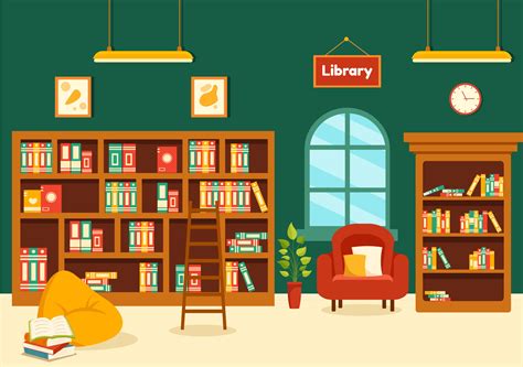 Library Vector Illustration of Book Shelves with Interior Wooden ...