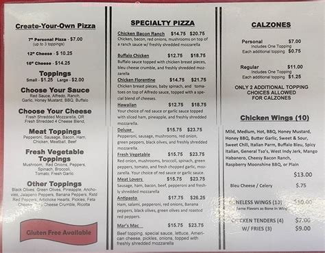 Menu at Mar's Pizzeria, Clayton