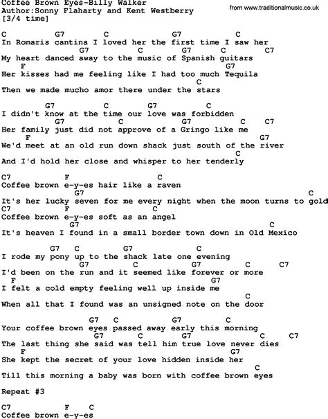 Country Music:Coffee Brown Eyes-Billy Walker Lyrics and Chords