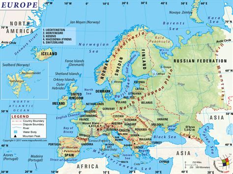 Physical Map of Europe showing major geographical features like ...