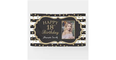 Happy 18th Birthday Banner. Gold Glitter Photo Banner | Zazzle