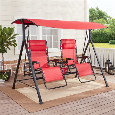 2 Person Reclining Swing with Canopy Outdoor Steel Patio Chair ...