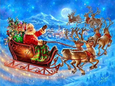 santa sleigh - Google Search | Christmas artwork, Christmas scenes ...