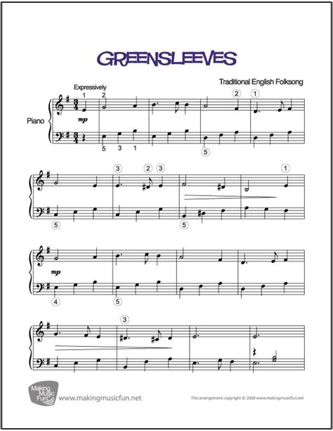 Greensleeves | Sheet Music for Piano