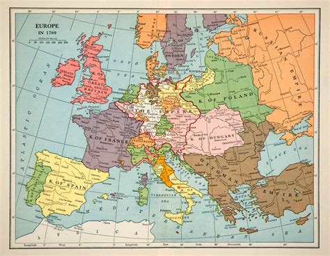 1929 Lithograph Color Map Europe 18th Century France Empire Two ...