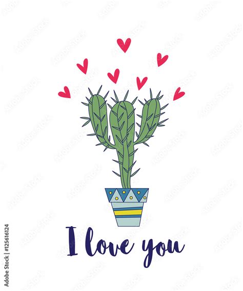 Valentine's day card with cactus Stock Illustration | Adobe Stock