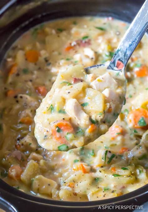 Healthy Crockpot Potato Soup with Chicken (Video) - A Spicy Perspective