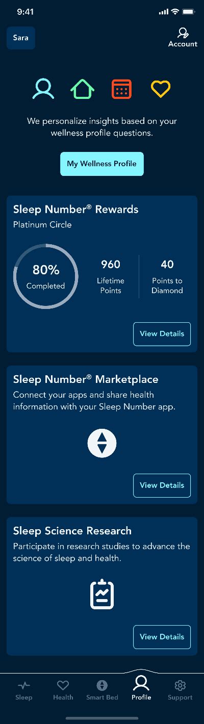 Sleep Number® app: Profile Tab – Sleep Number