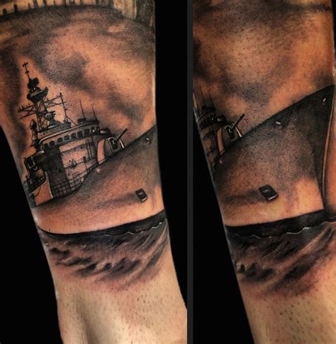 Navy ship tattoo by Kade Mack - tattoo artist at Kaleidoscope Tattoo ...