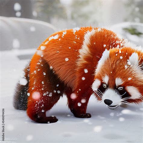 red panda in snow Stock Illustration | Adobe Stock