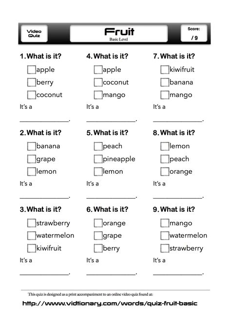 Quiz: Fruit (basic) – Vidtionary: A Video Dictionary