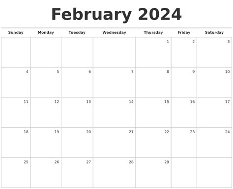 February 2024 Blank Monthly Calendar