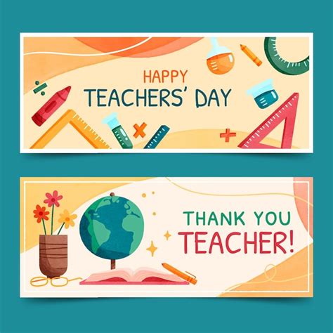 Free Vector | Watercolor teachers' day horizontal banners set