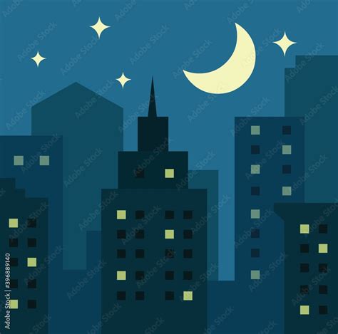 Vector emoticon illustration of a night city Stock Vector | Adobe Stock