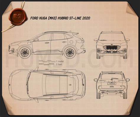 Ford Kuga Hybrid ST-Line 2020 Blueprint - Hum3D