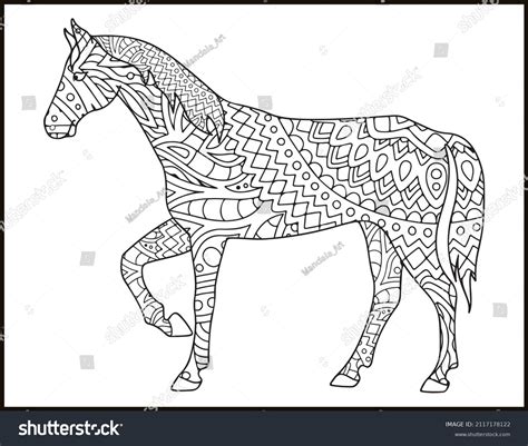 Coloring Page Mustang Horse Stylized Handdrawn Stock Vector (Royalty ...