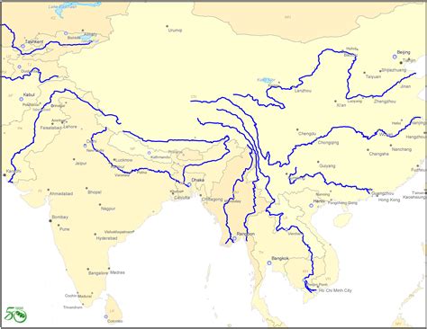 Map Of South Asia Rivers - Cities And Towns Map