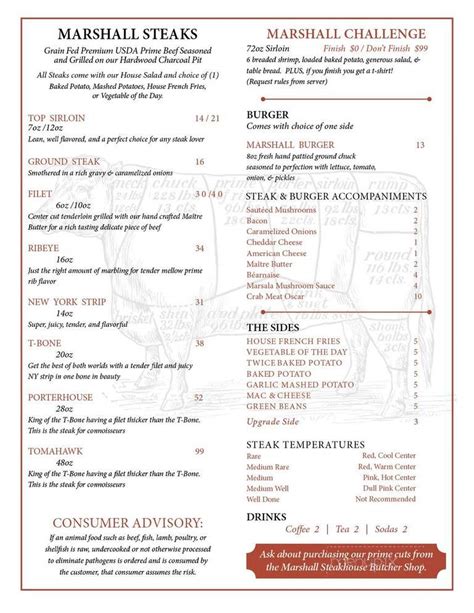 Menu of Marshall Steakhouse in Holly Springs, MS 38635