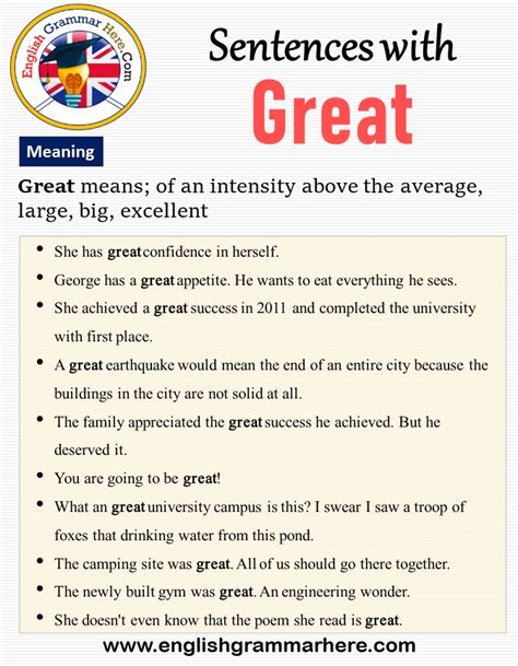 Sentences with Great, Meaning and Example Sentences When using the ...